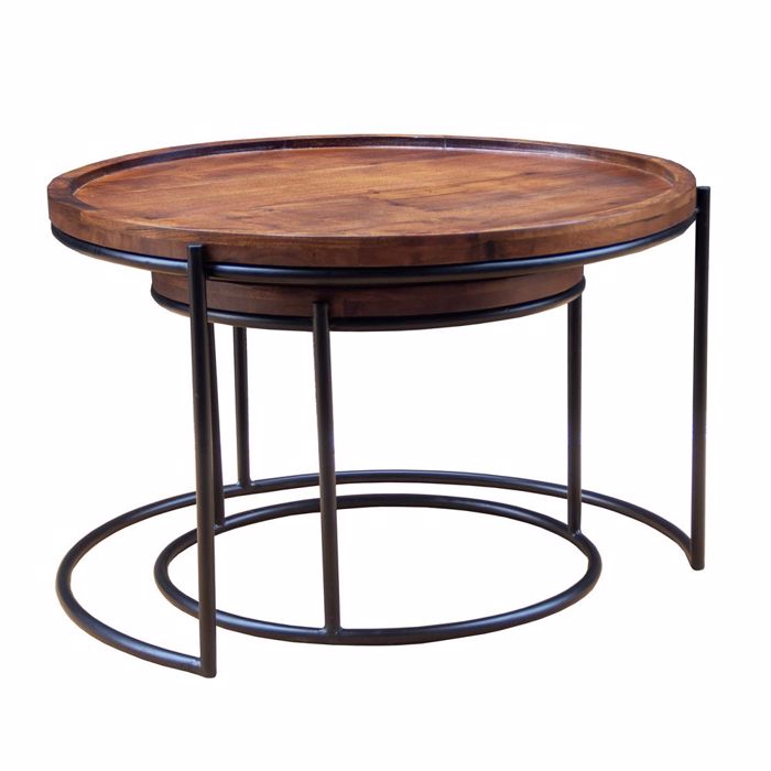 Liberta - Maison CELLINI Σετ των 2 Coffee Table Καρυδί Ανοιχτό/Μαύρο Φ70x43cm 04-1049 Liberta - Maison CELLINI Set ton 2 Coffee Table Karudi Anoixto/Mavro F70x43cm 04-1049